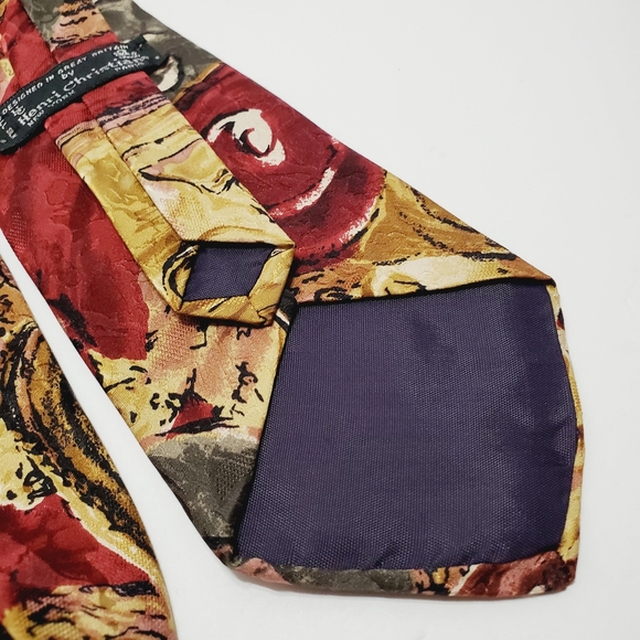 Henri Christian Necktie Red & Tan Abstract Pattern Silk Neck Tie 54x3.5" - Picture 4 of 5